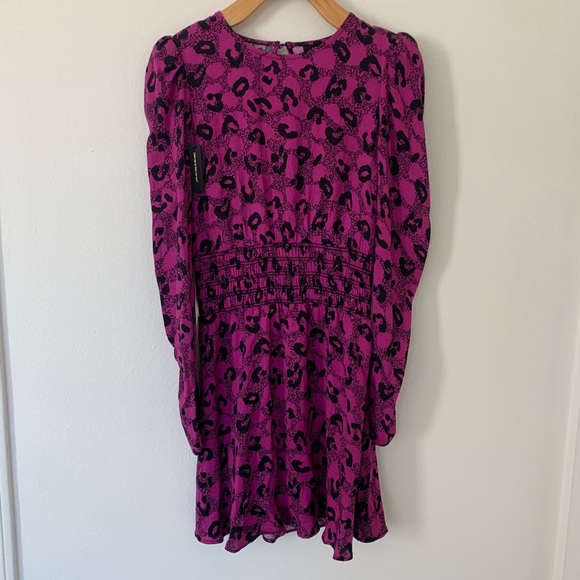 NWT AFRM Violaine Cheetah Smocked Mini Dress - Picture 5 of 16